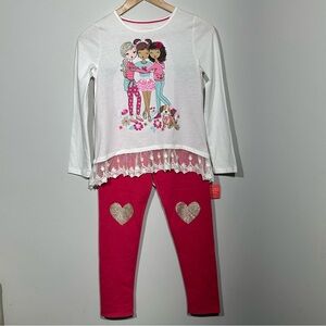 ISAAC MIZRAHI Girls Valentine's Day Sparkle Lace Hearts 2-Piece Set Size 11-12